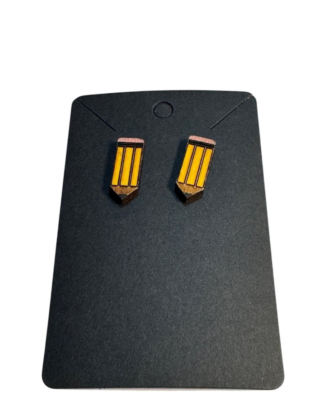 Wooden Pencil Stud Earrings Cute School Teacher Jewelry Lightweight - Picture 2 of 4